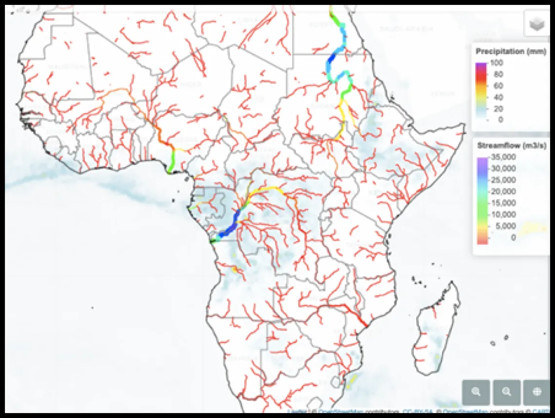 Estimated streamflow over the updated river network, which has 23,788 reaches.