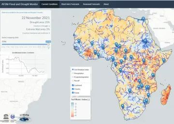 African Flood and Drought Monitor Nov 2021 showing soil moisture index